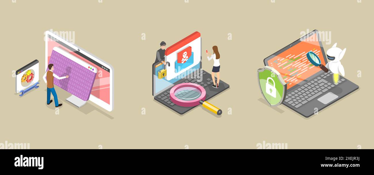 3D Isometric Flat Conceptual Illustration of Cyber Security, Privacy ...
