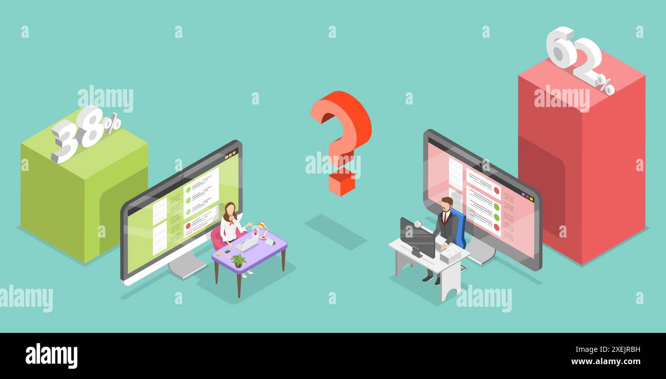3D Isometric Flat  Conceptual Illustration of Split Testing, A-B Comparison 3D Isometric Flat  Conceptual Illustration of Split Stock Photo