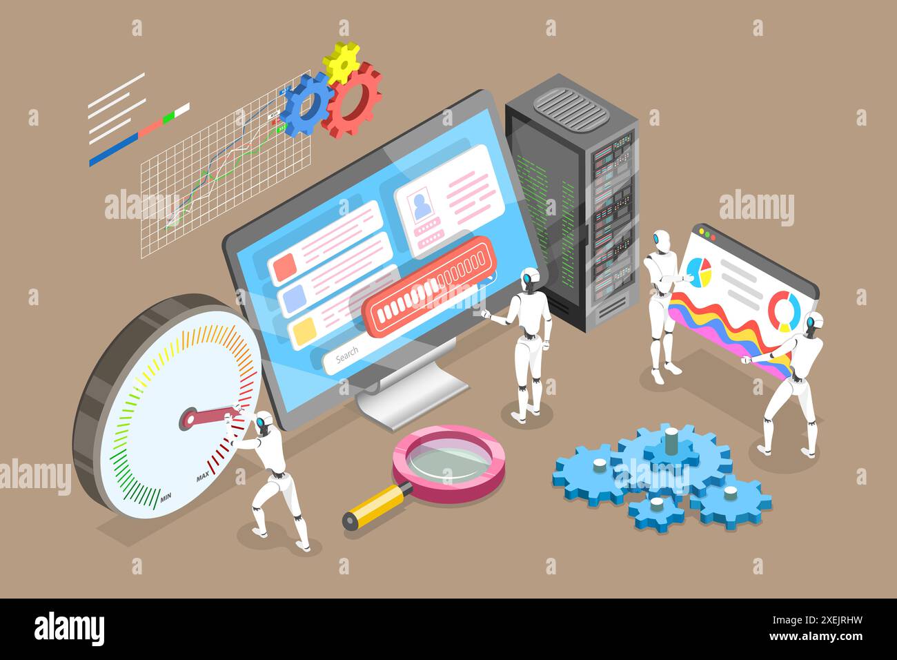 3d isometric flat conceptual illustration of website speed optimization