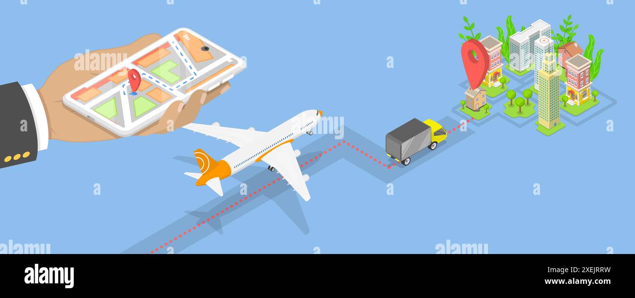 3D Isometric Flat Conceptual Illustration of Delivery Tracking, Cargo ...