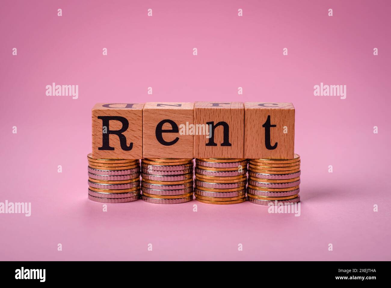 Small wooden house and the inscription for rent. Concept for sale, rental of real estate for a family Stock Photo