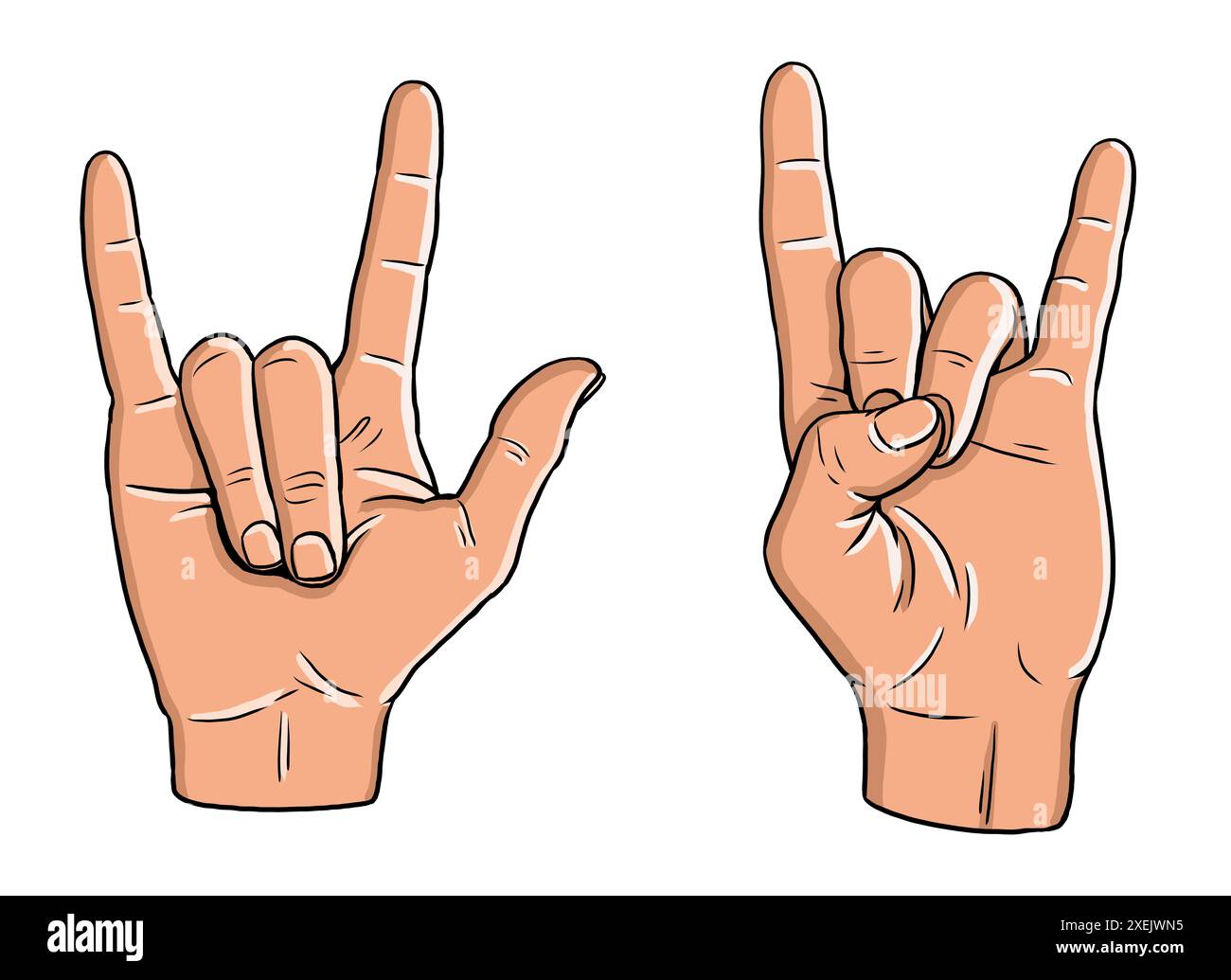Colored drawing of Hand gesture and sign language. Rock 'n' Roll