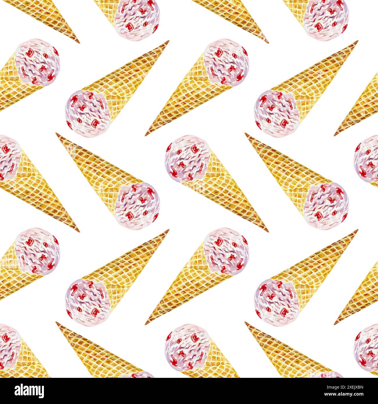 Ice cream seamless pattern. A ball of treats in a waffle cone. Hand ...