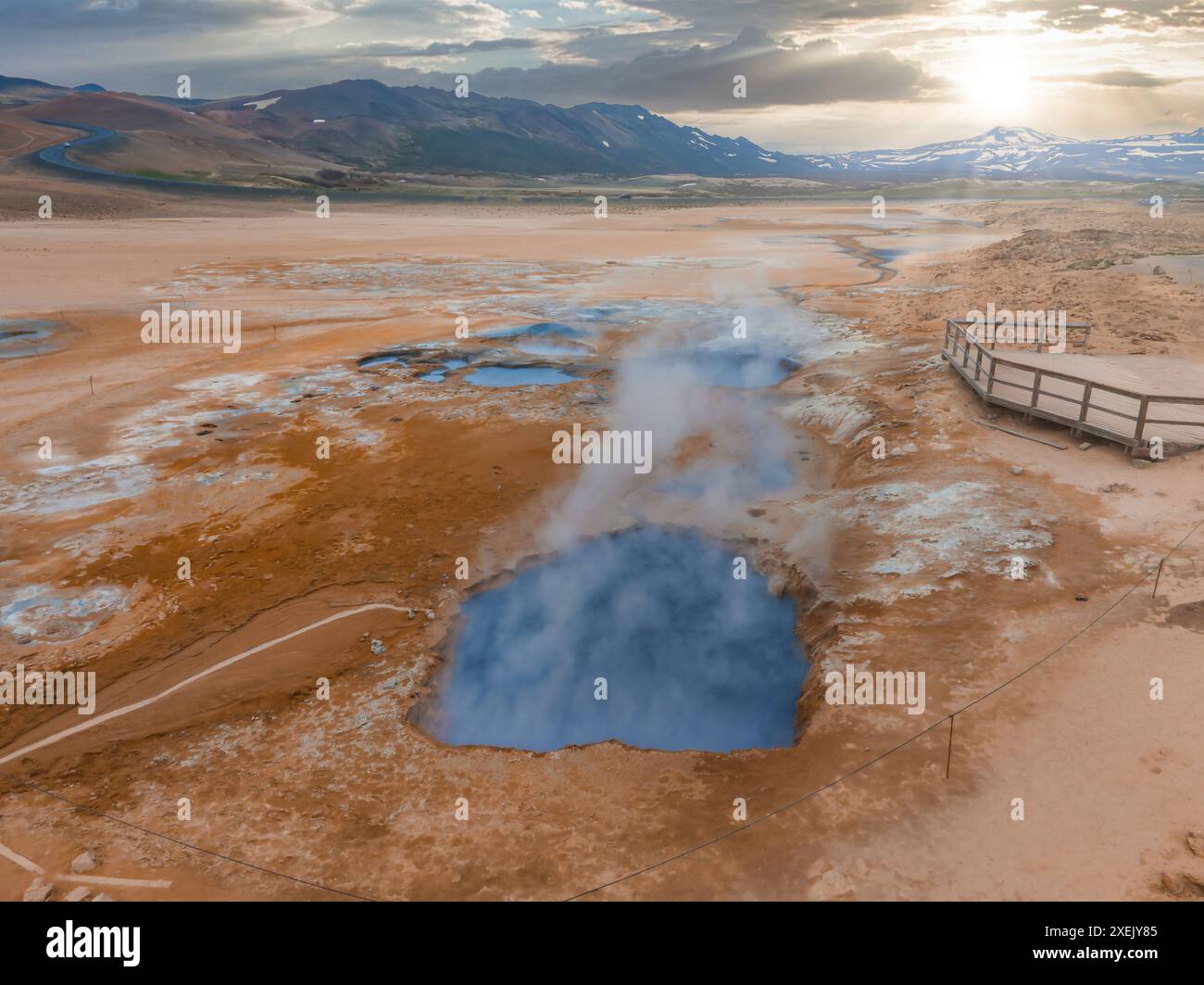 Rocky Hot Spring Aerial View of Blue Hot Spring and Rocky Terrain in Iceland's ...