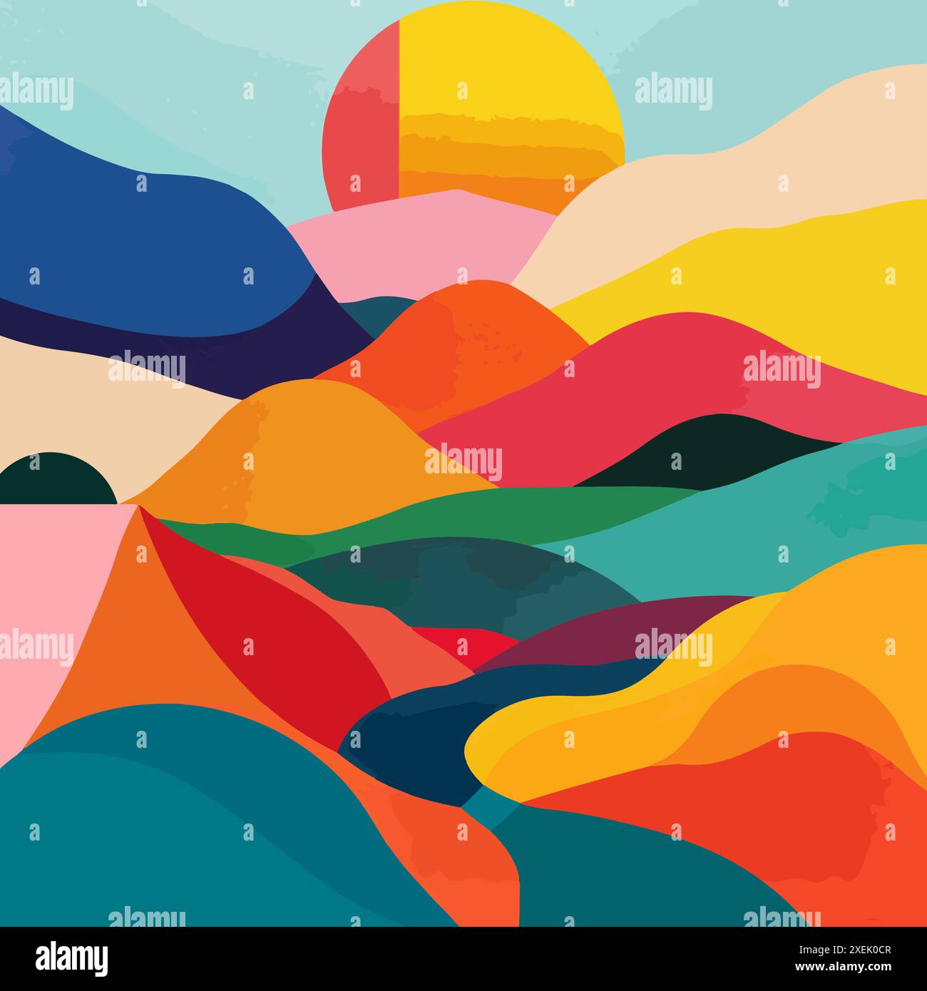 Minimalist Sunset Landscape Vector illustration Stock Vector Image ...