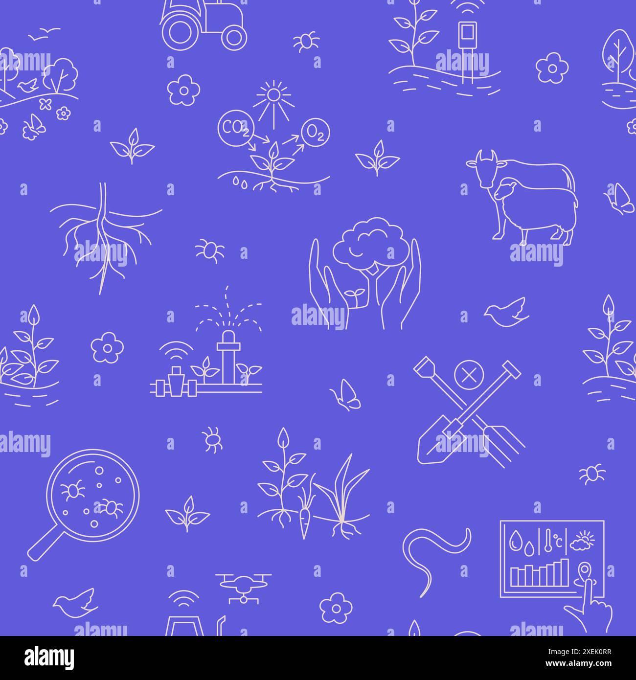 Pattern For Farming Smart agriculture line seamless pattern. Regenerative farming ...