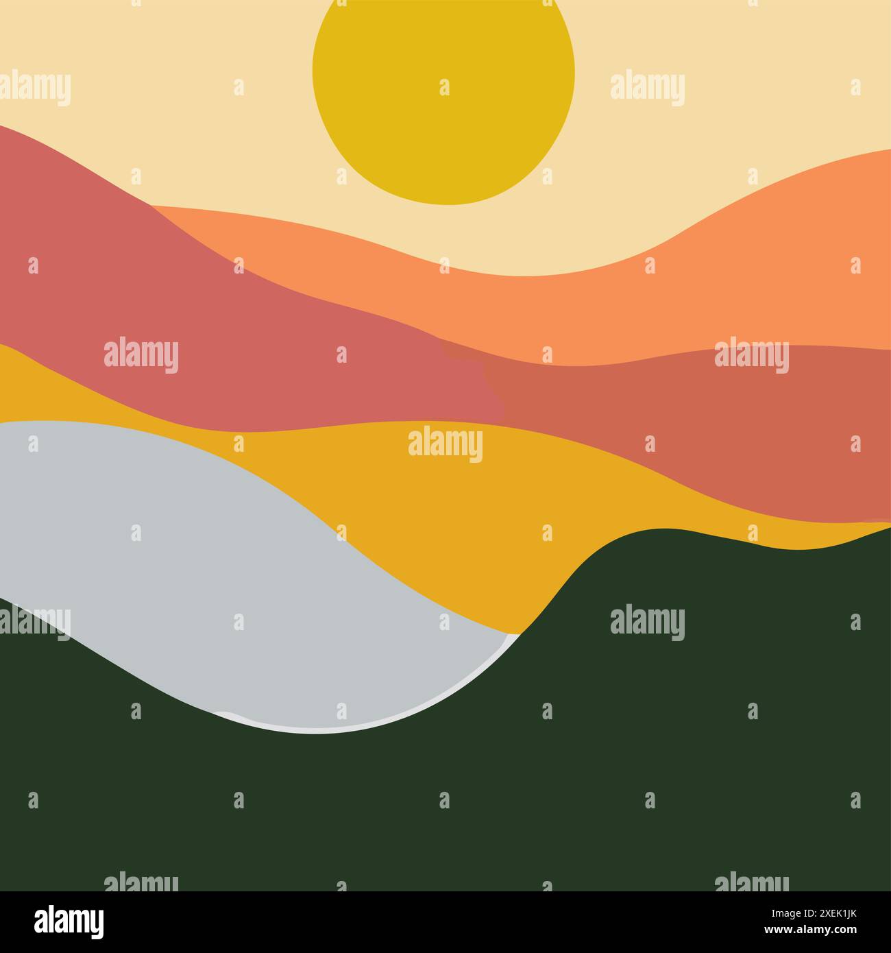Minimalist Sunset Landscape Vector illustration Stock Vector Image ...