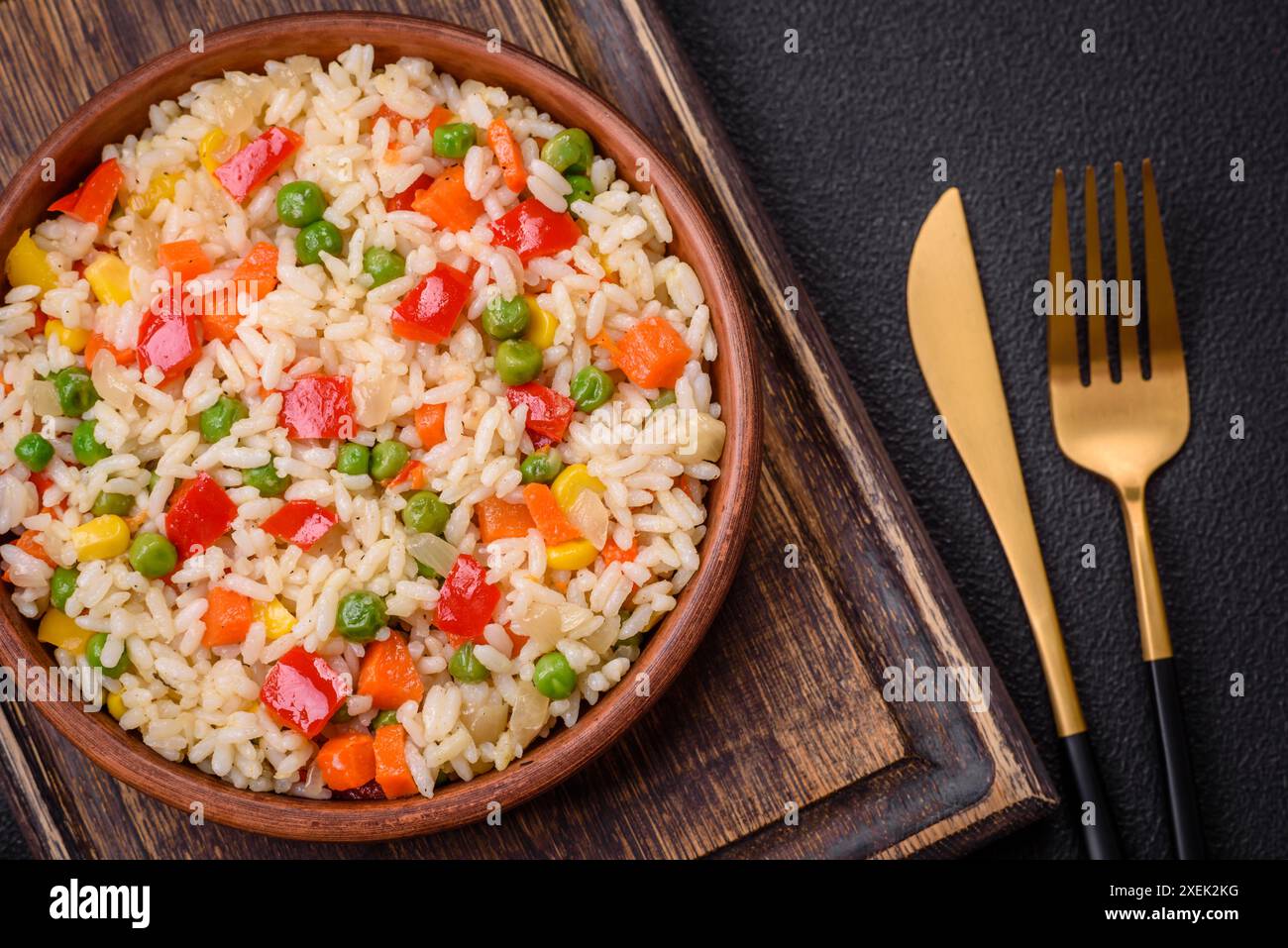 Delicious white boiled rice with vegetables Stock Photo - Alamy