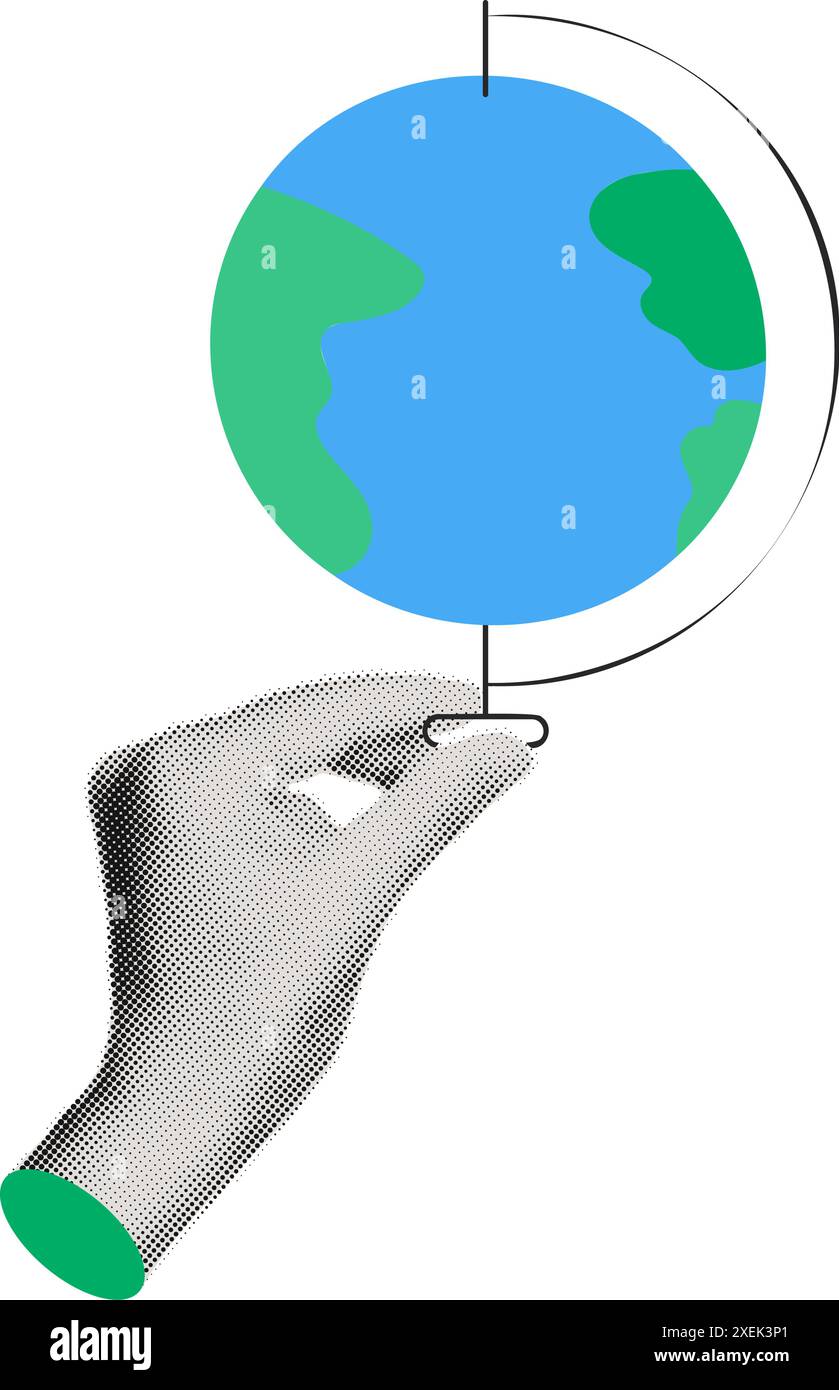 Halftone hand holding Earth globe collage vector illustration Stock ...