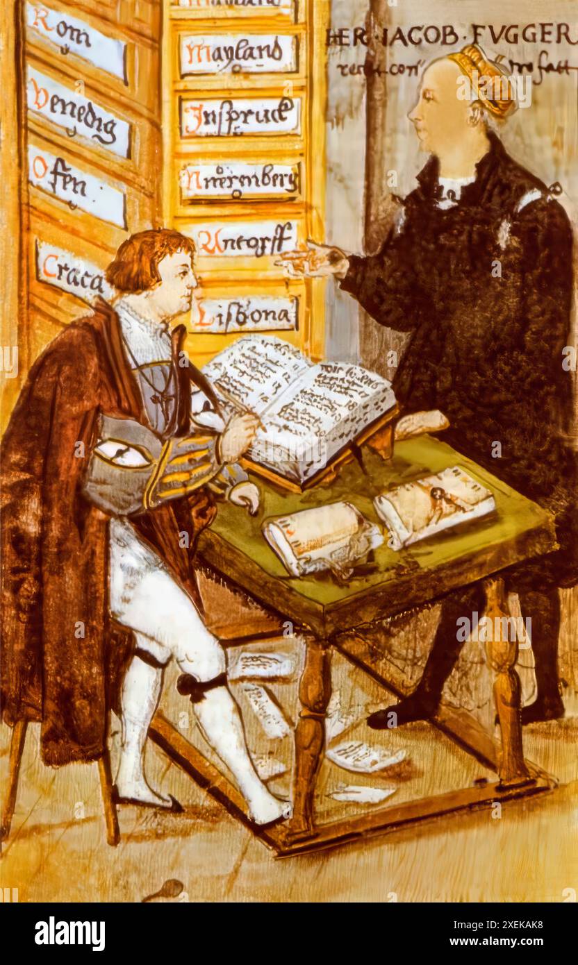 Fuggerkontor, office of Jacob Fugger with his main-accountant Matthäus Schwarz Stock Photo