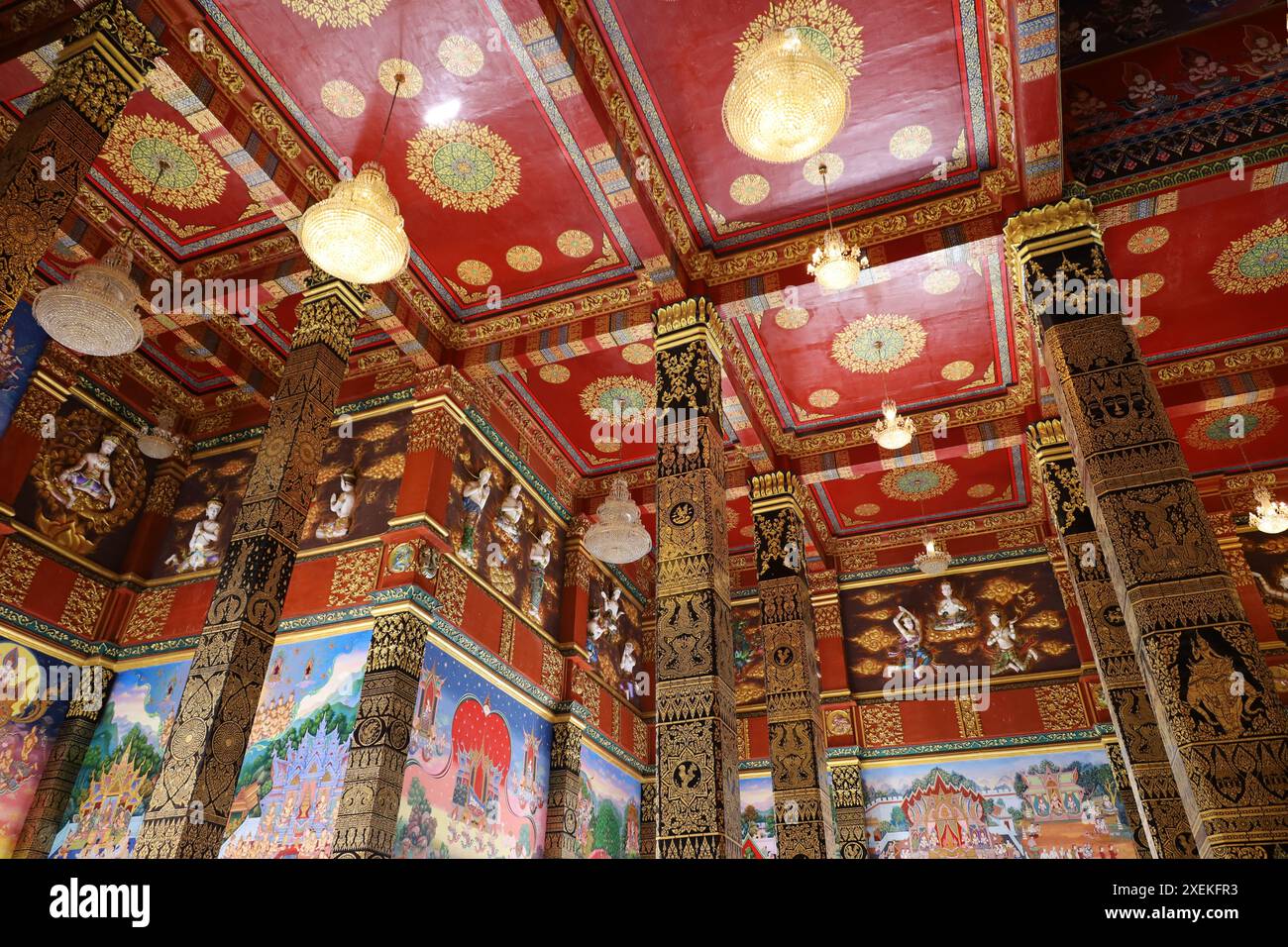 View to murals in chedi of Wat Ang Thong Temple complex Stock Photo