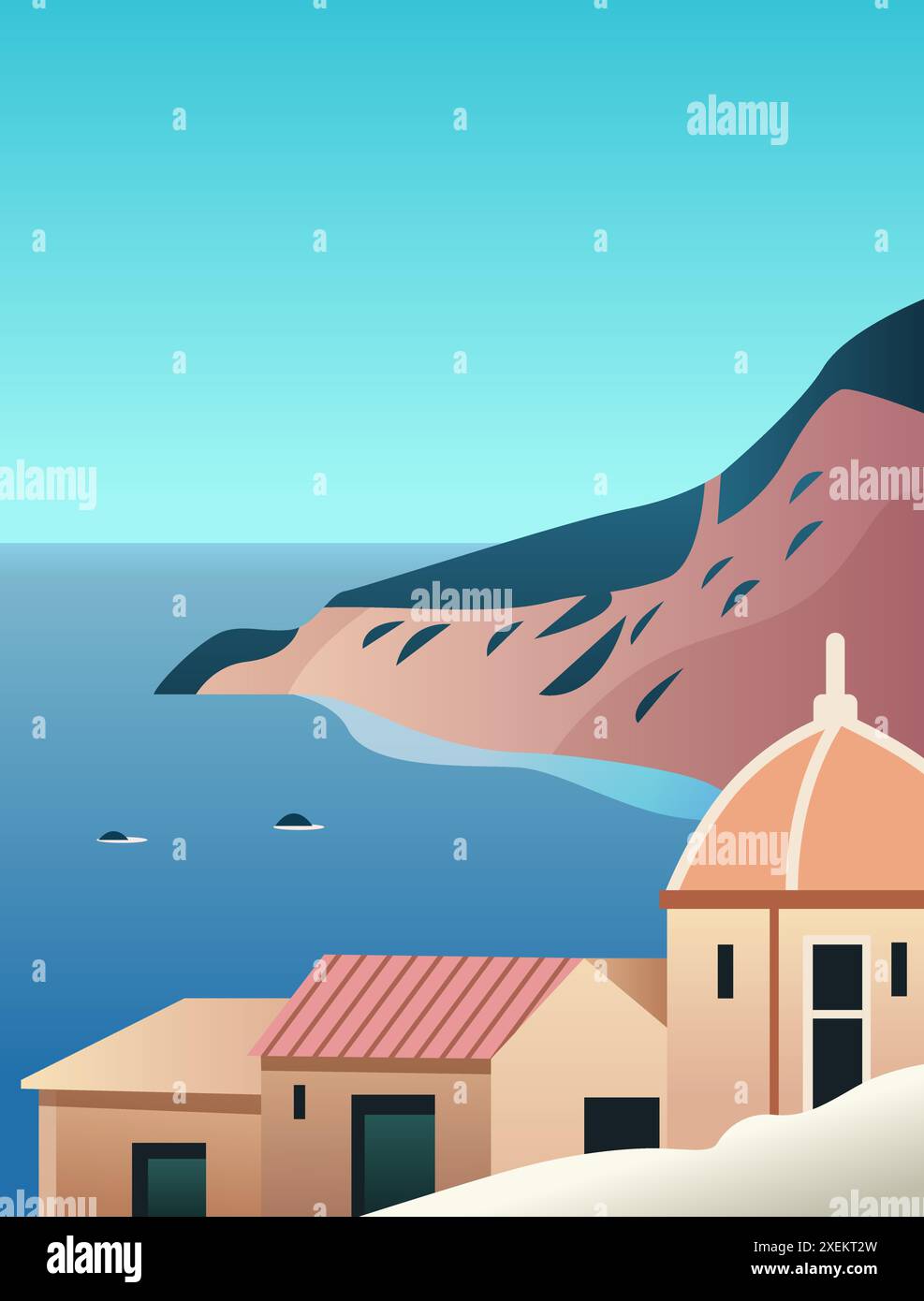 Illustration of Simple Coastal Minimalist Landscape Design