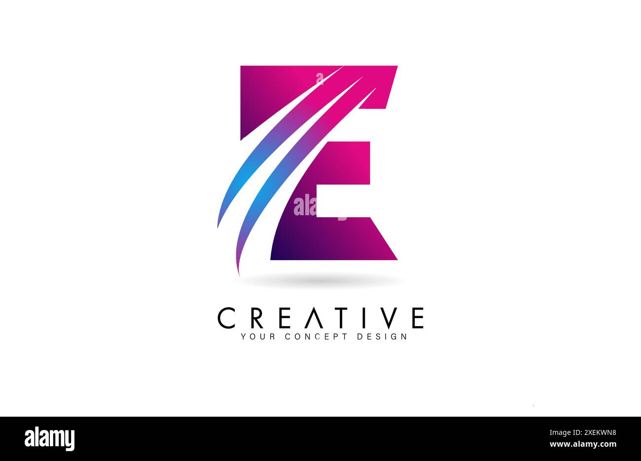 Letter E Logo Design in purple blue colors with negative space Swooshes ...