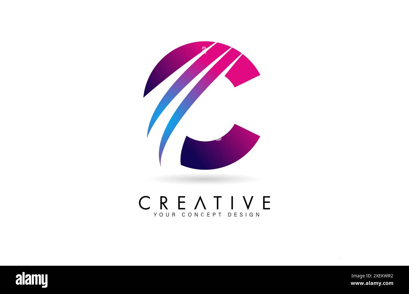 Letter C Logo Design in purple blue colors with negative space Swooshes ...