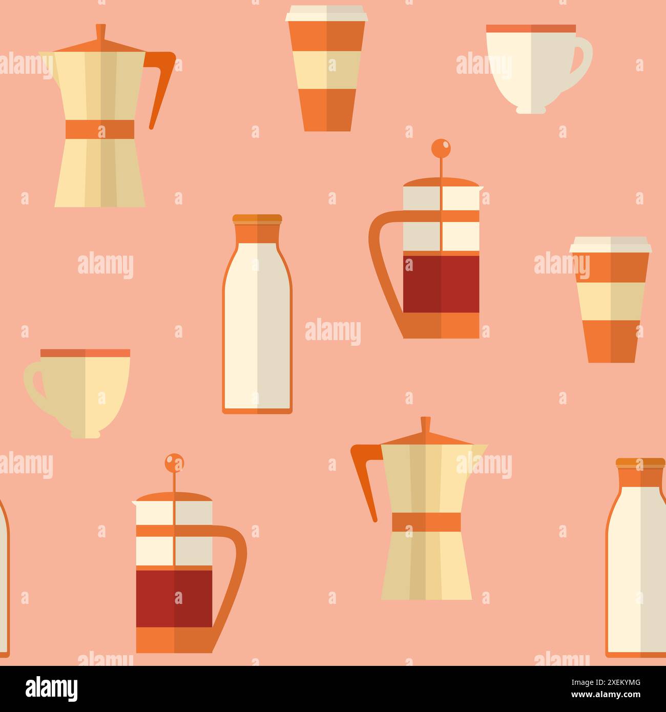 Seamless pattern with coffee and milk in flat style Stock Vector