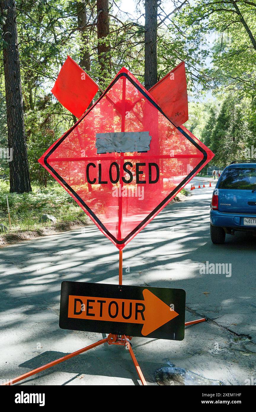 Nps Closure Sign Road closed and detour road signs in Yosemite National Park, California ...