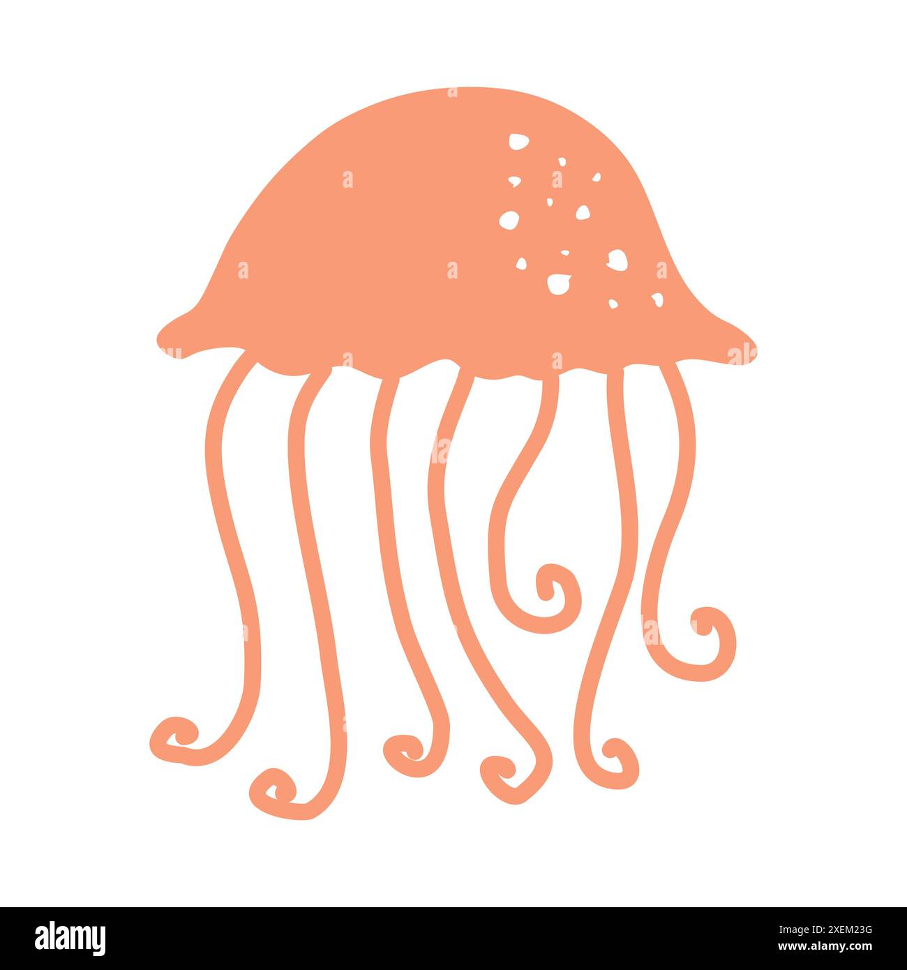 Jelly fish, aquatic sea Ocean animal with tentacles. Ocean water jellyfish swimming. Peach Abstract simple marine underwater medusa. Flat graphic vect Stock Vector