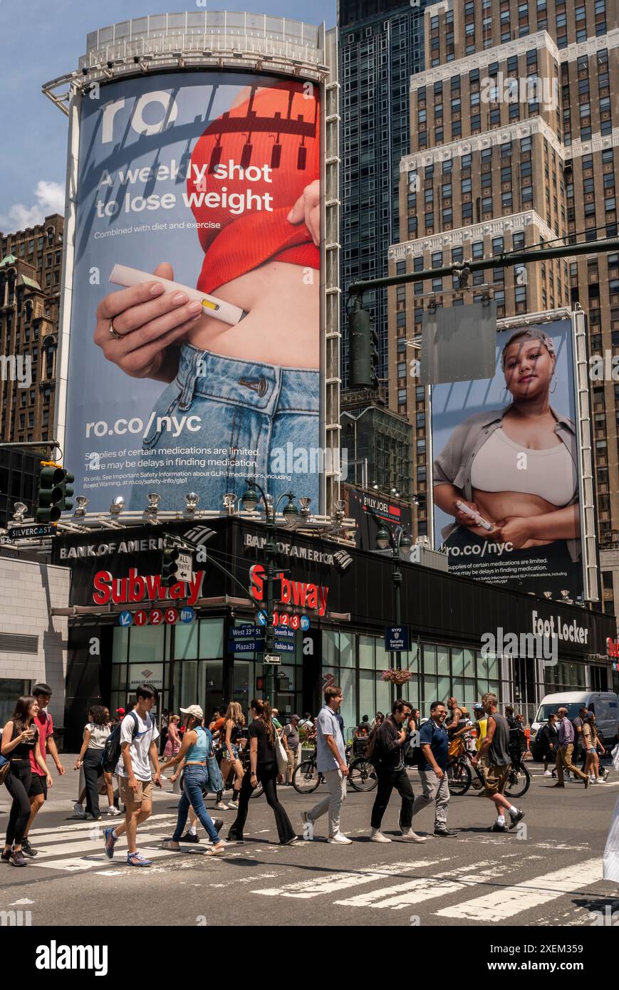 Advertising for Wegovy (semaglutide) and other weight loss injections  outside Penn Station in New York on Tuesday, June 25, 2024. ( Richard B.  Levine Stock Photo - Alamy