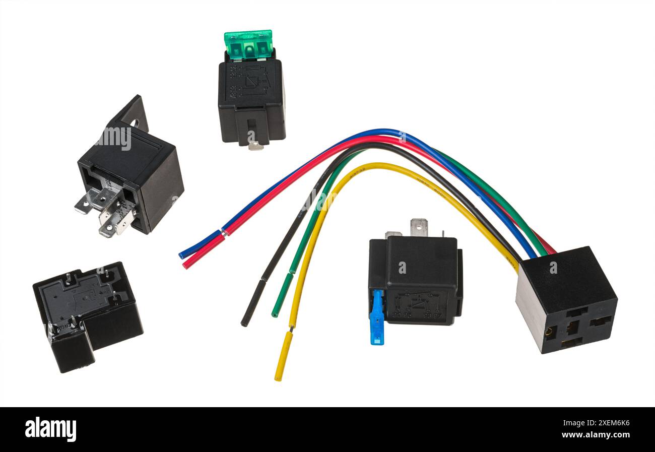 Set of automotive electromechanical switches with green and blue blade