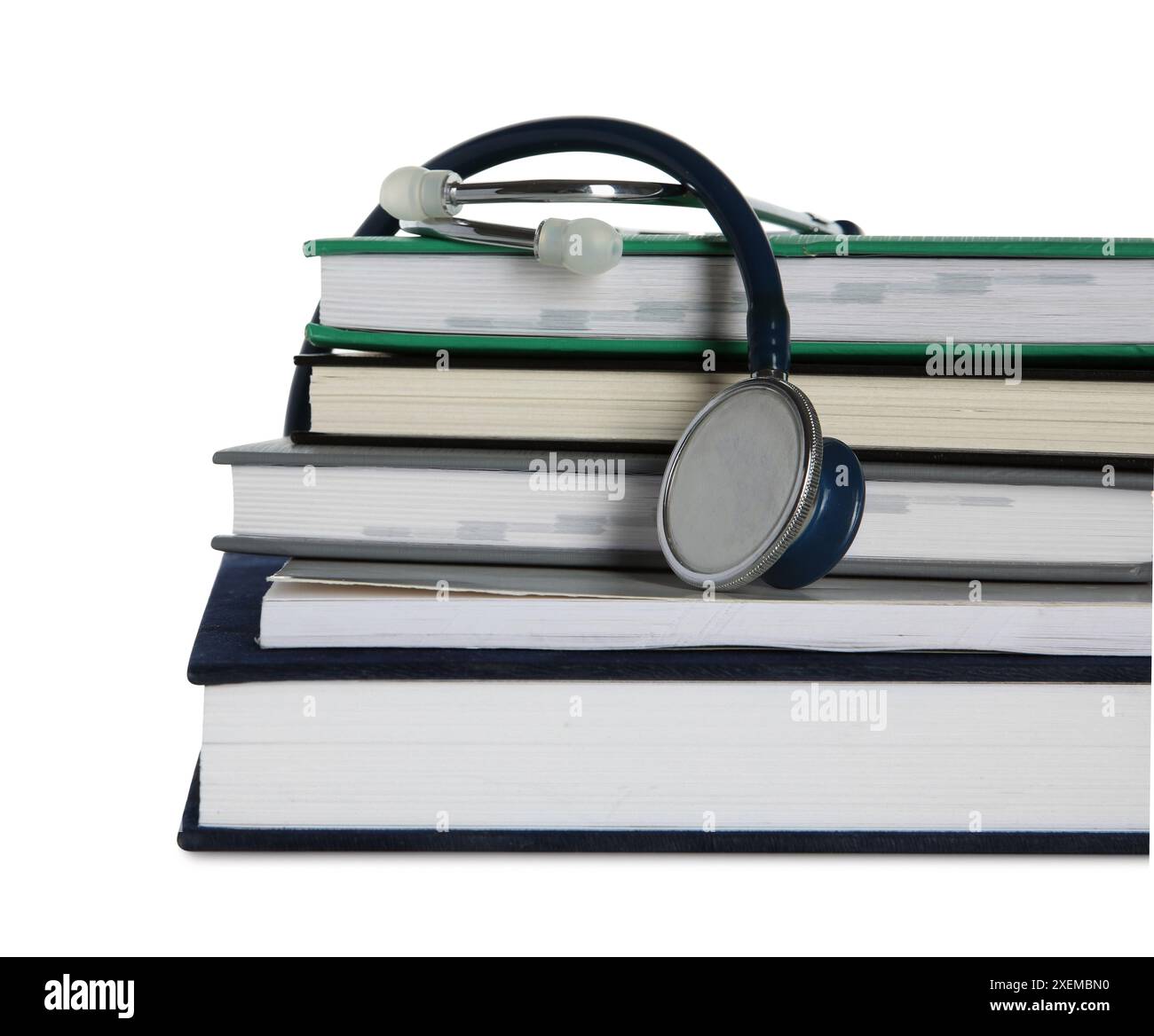 Stethoscope and stack of books isolated on white Stock Photo - Alamy