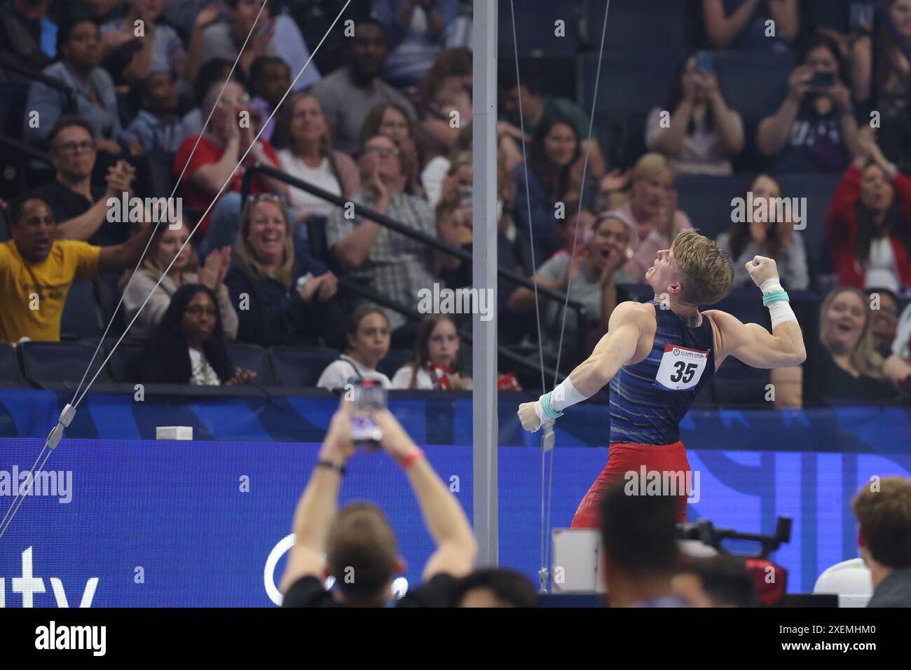 June 27, 2024: Gymnast Shane Wiskus celebrates his final routine during ...