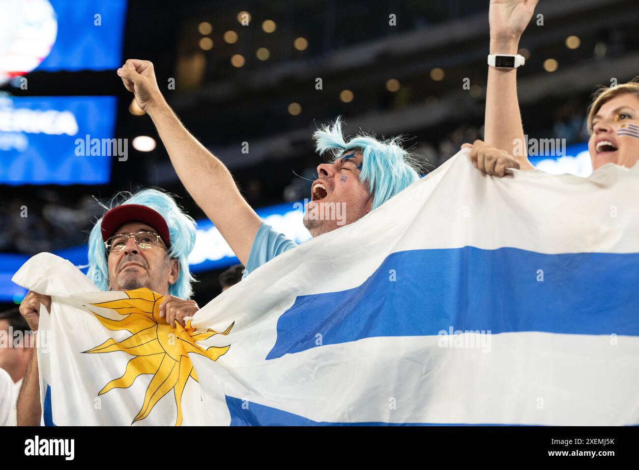 Fans react during group stage game between Uruguay and Bolivia during