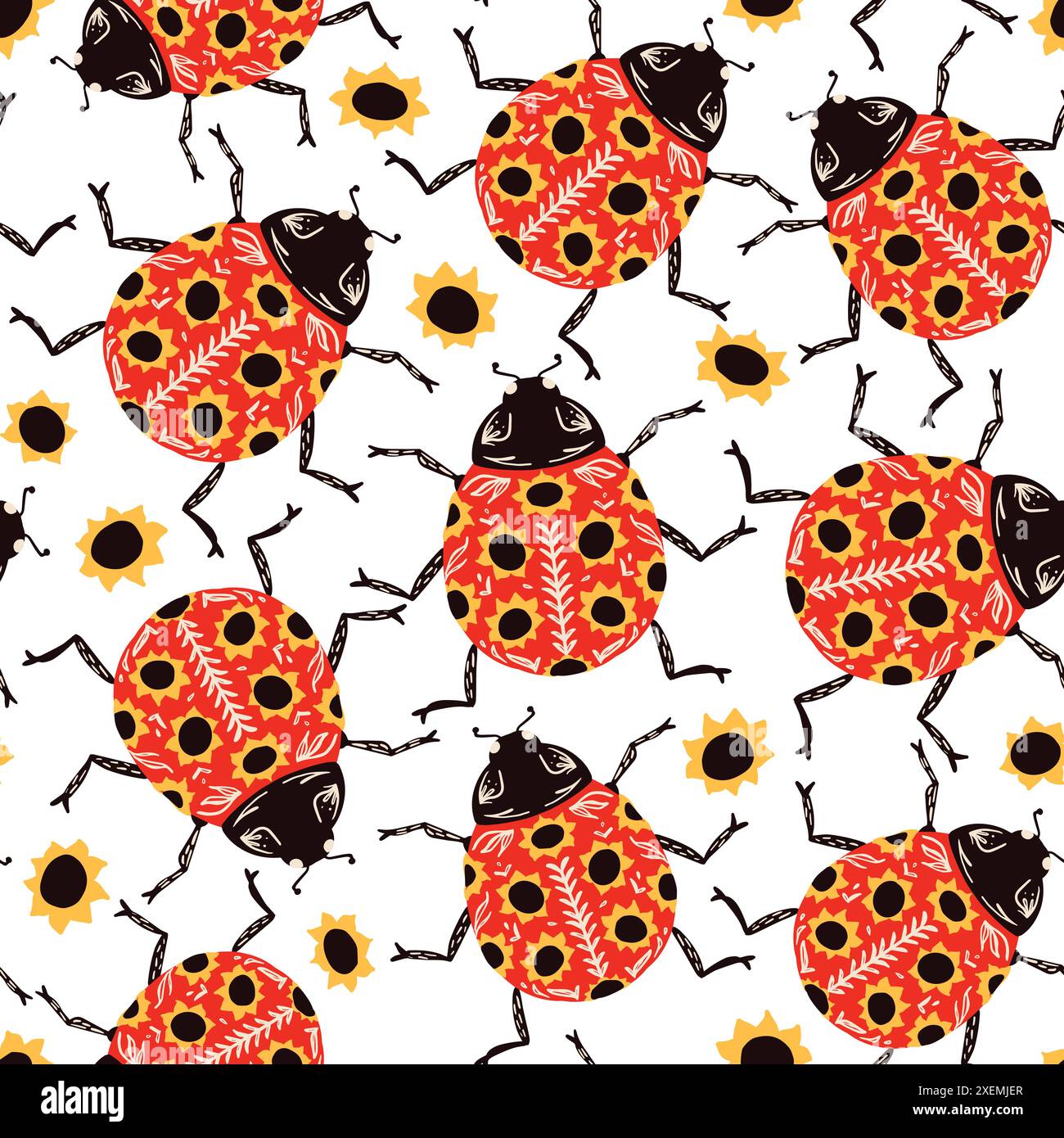 Red Sunflower Ladybug Seamless Pattern Stock Vector Image & Art - Alamy
