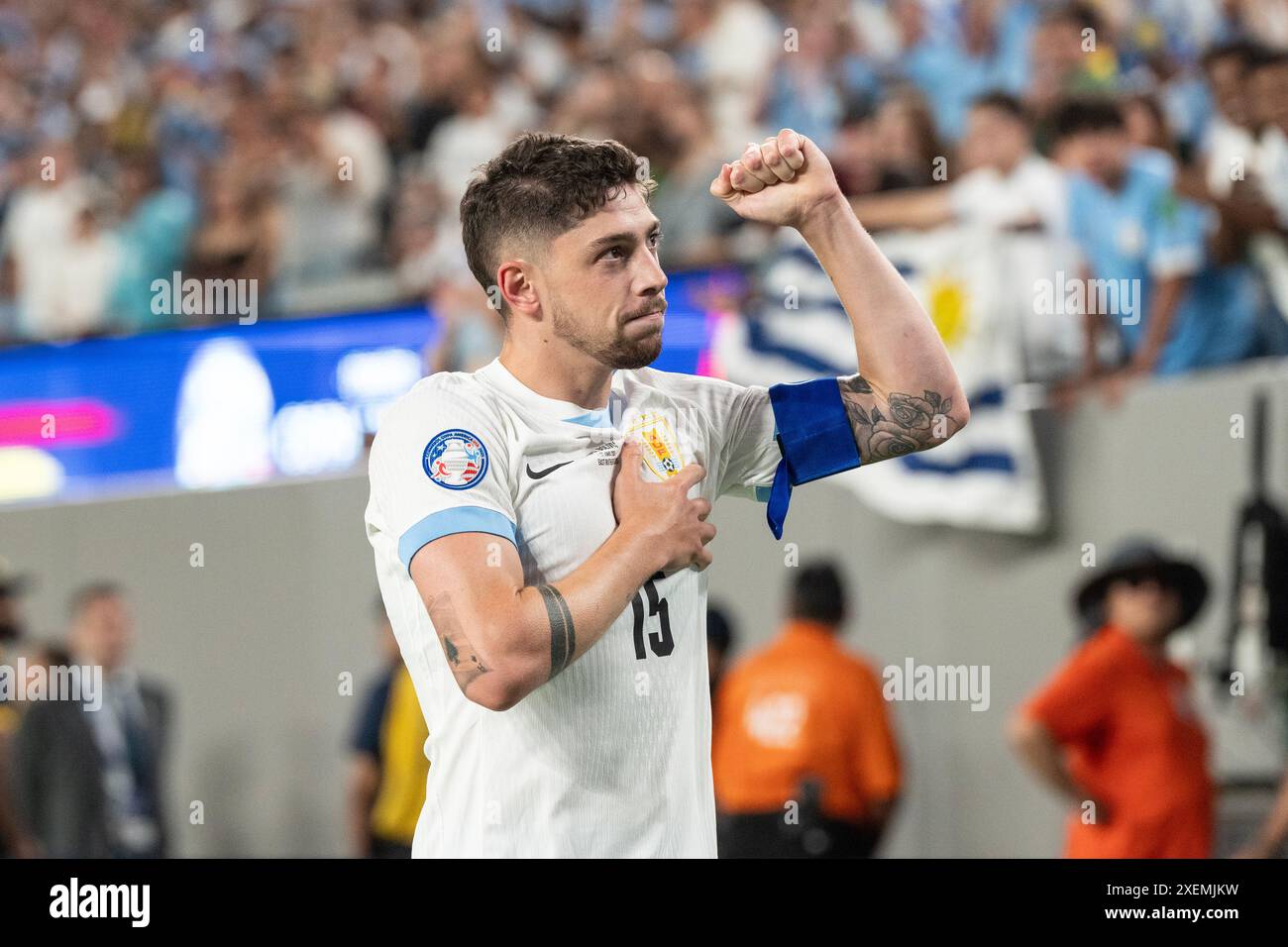 Federico Valverde (15) of Uruguay celebrates scoring goal during group ...