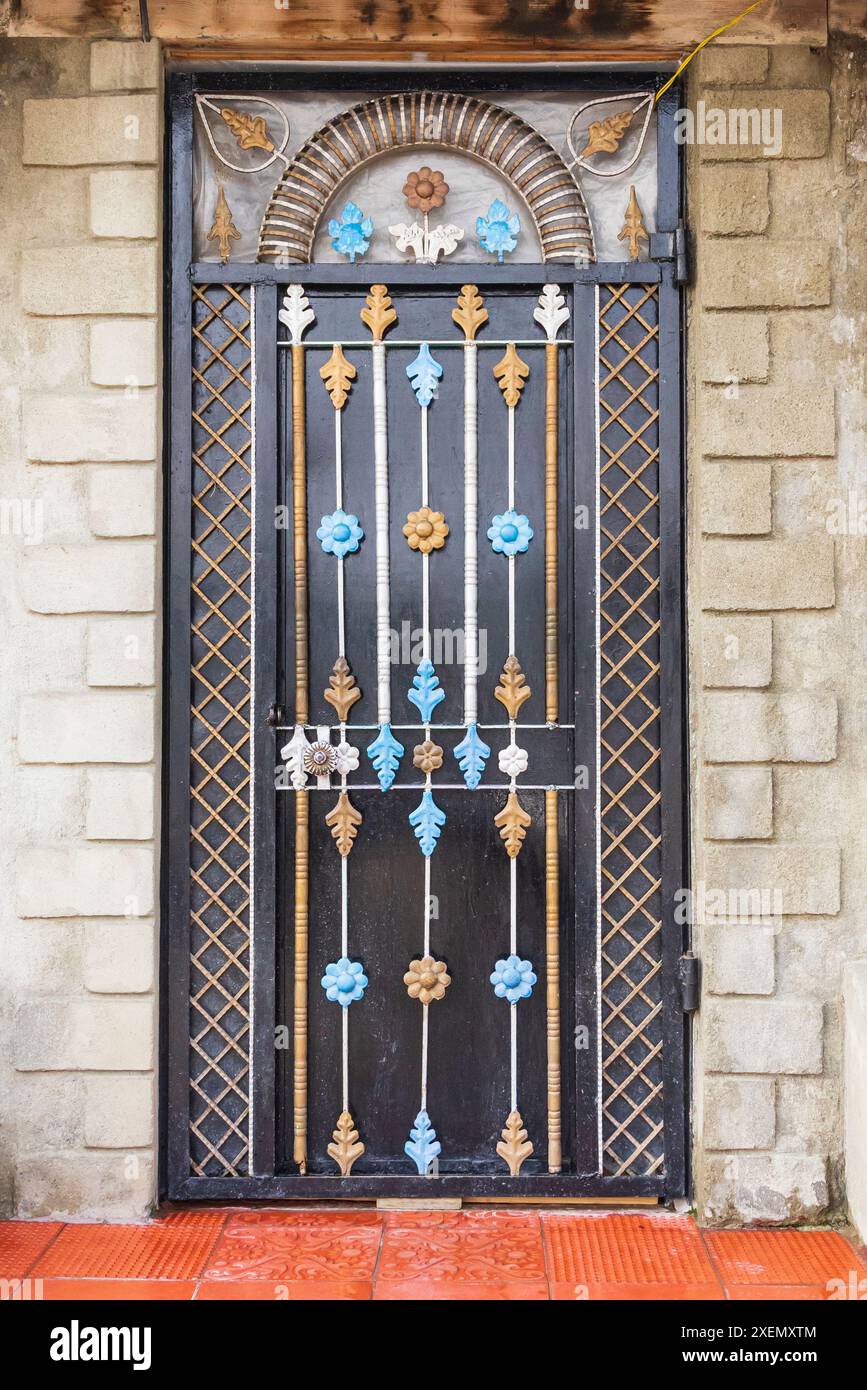 Khanyar, Srinagar, Jammu and Kashmir, India. An ornately decorated door. Stock Photo