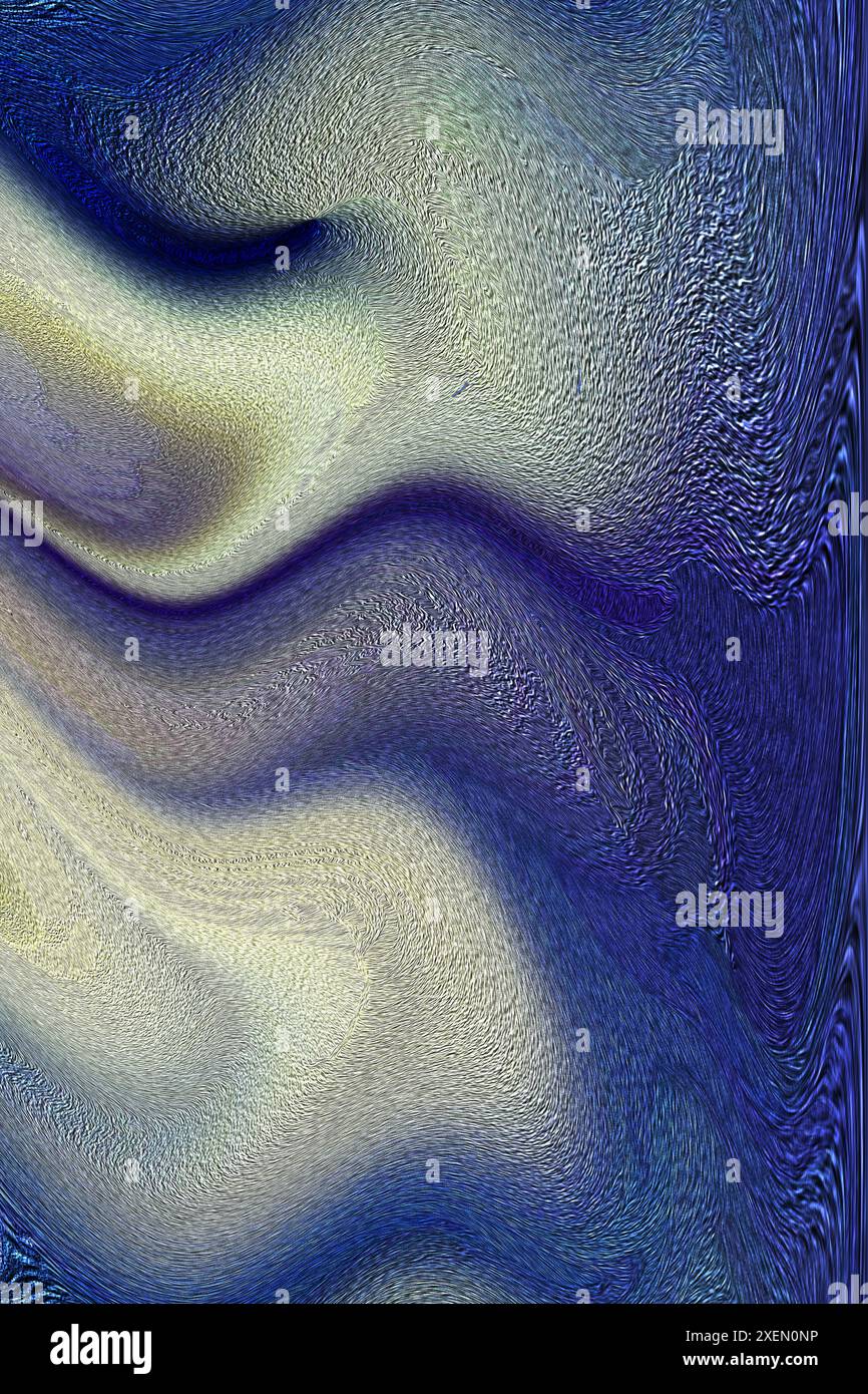 abstract image featuring wavy blue and yellow textures. Perfect for artistic backgrounds, creative designs, and modern digital art projects. Stock Photo