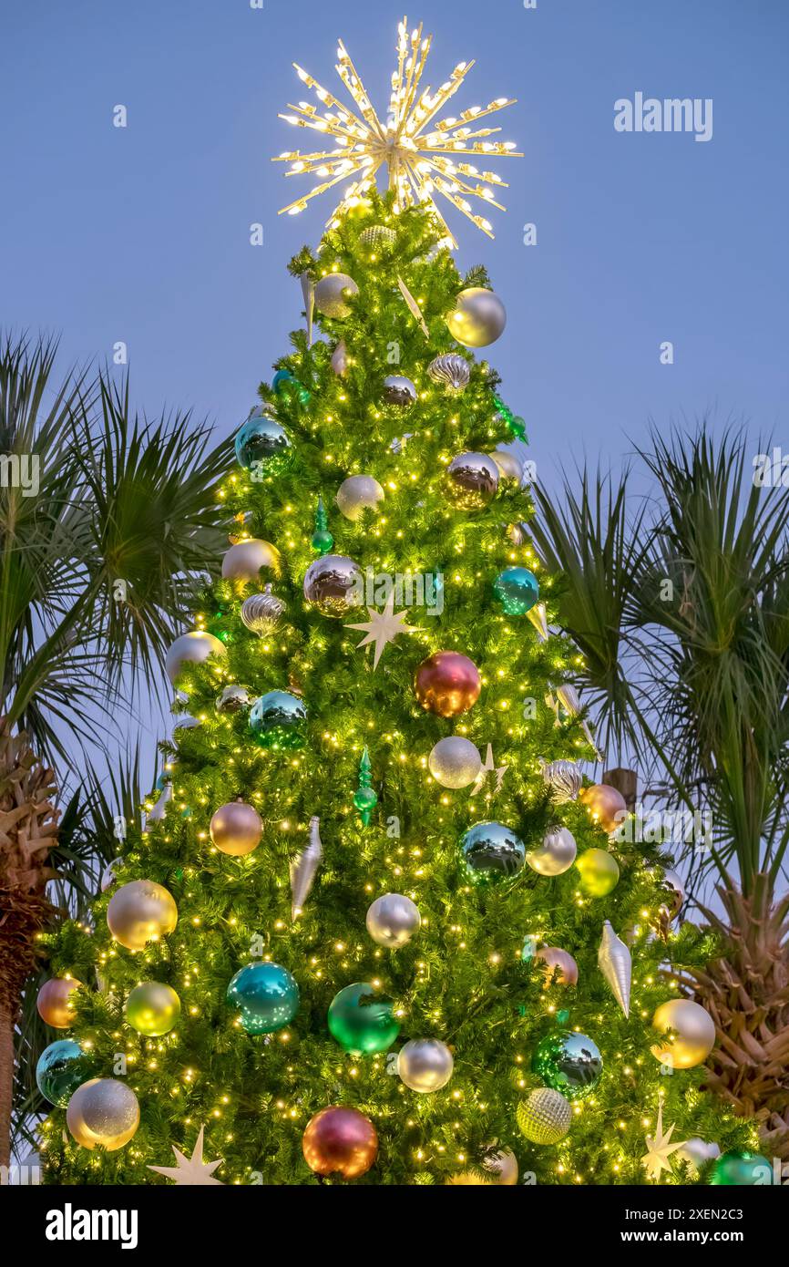 Decorated Christmas tree outdoors Stock Photo