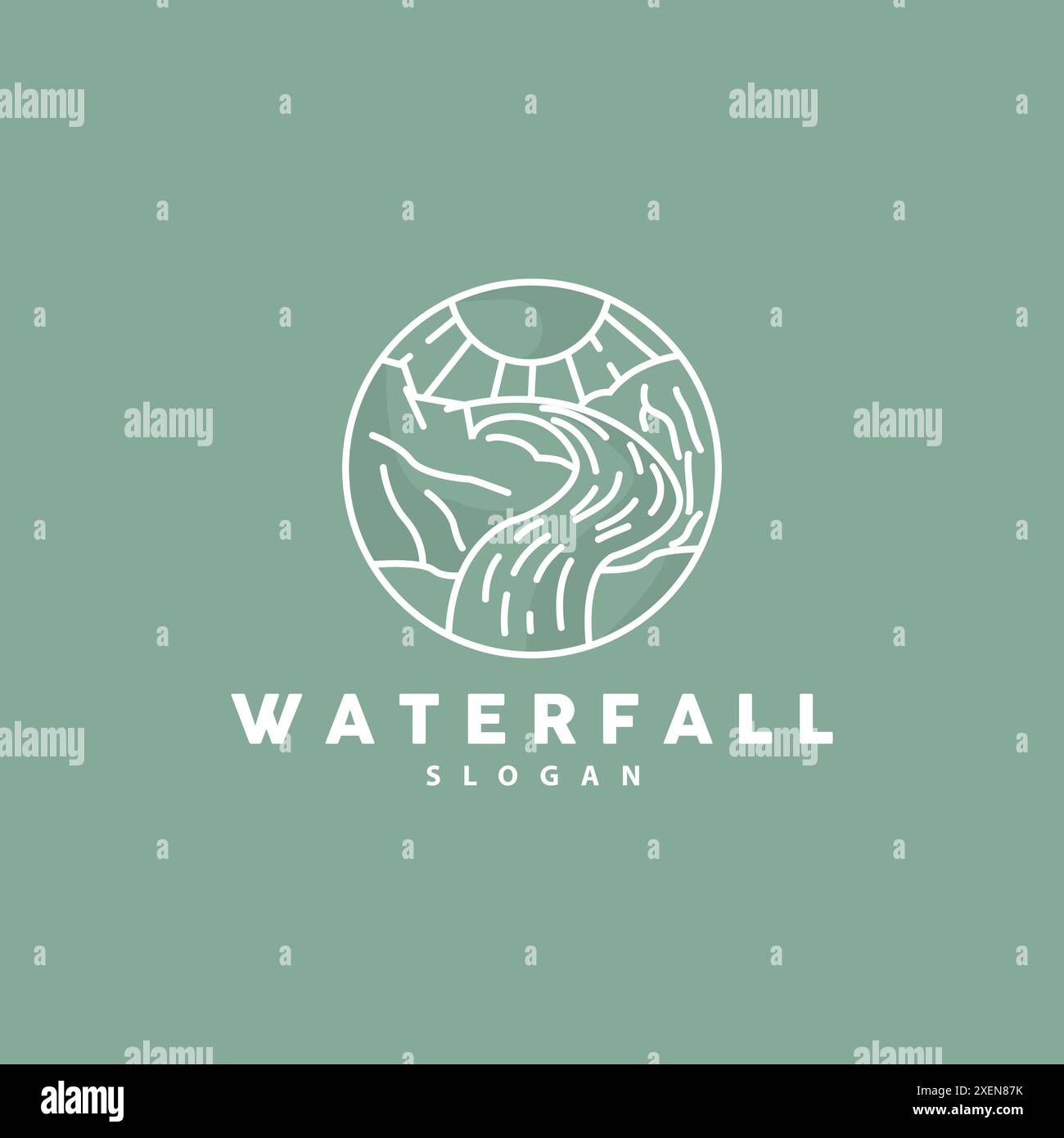 Waterfall Logo, River Mountain Forest Exploring Design Illustration ...