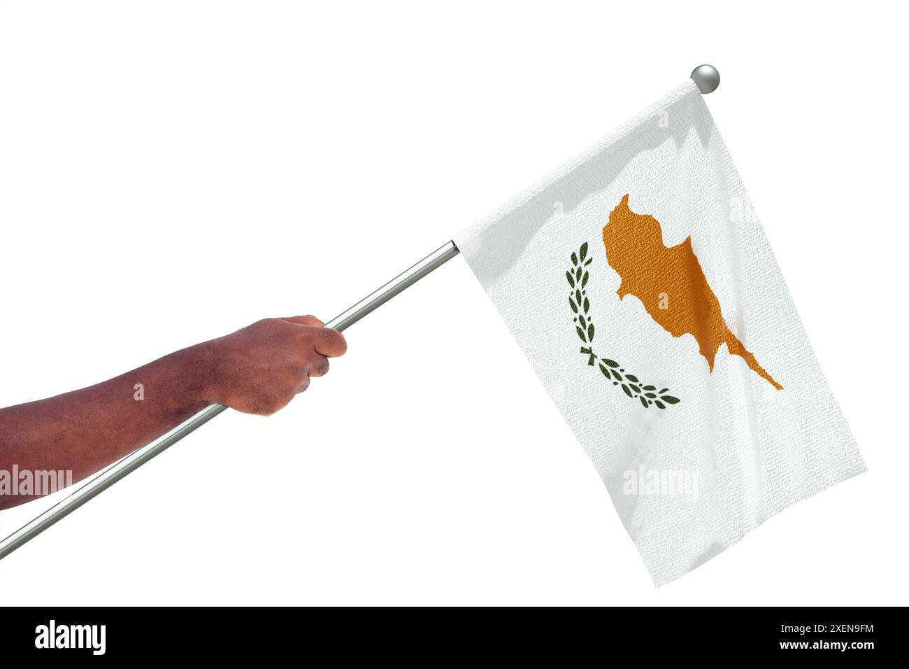 Outstretched Black african Hand holding Cyprus national flag isolated ...
