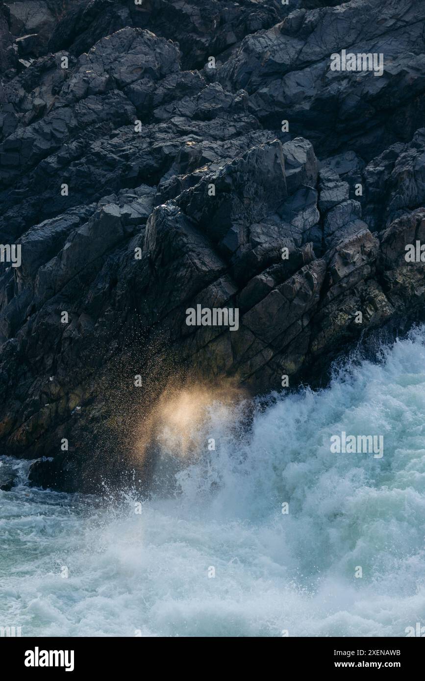 Close-up of the splashes of the Li Phi Somphamit Waterfalls in Laos; Khon Tai, Laos Stock Photo