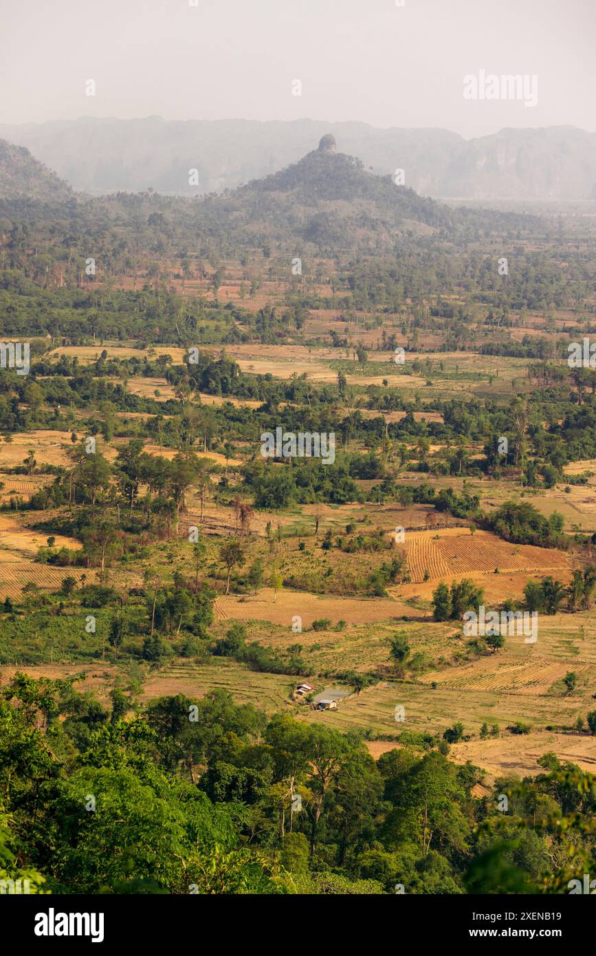 Scenic view of the valley along Route 8 at Na Hin village in Central Laos; Na Hin, Khammouane Province, Laos Stock Photo