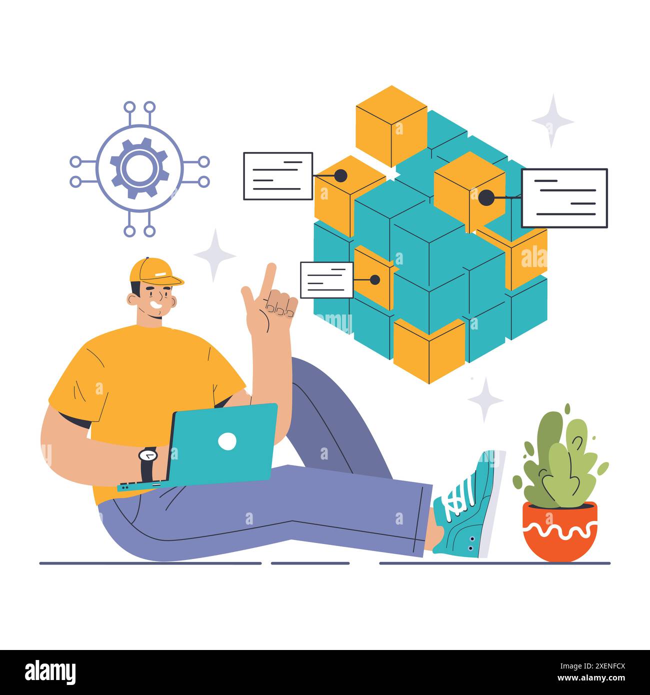 DevOps. Software development methodology. Software development and it operations life cycle, programming and IT service integration and automation. Flat vector illustration Stock Vector