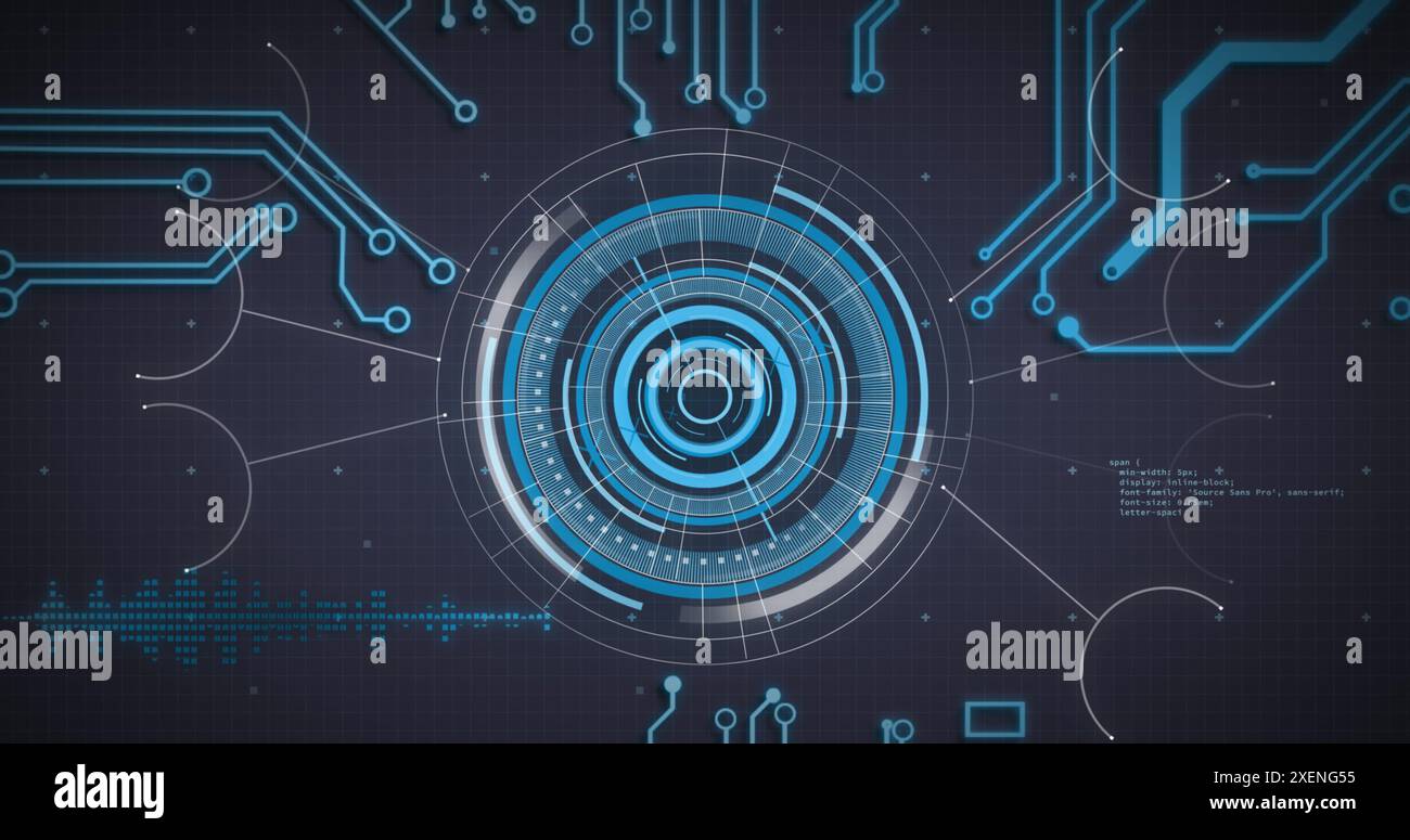 Image of data processing and scope scanning over network of connections ...