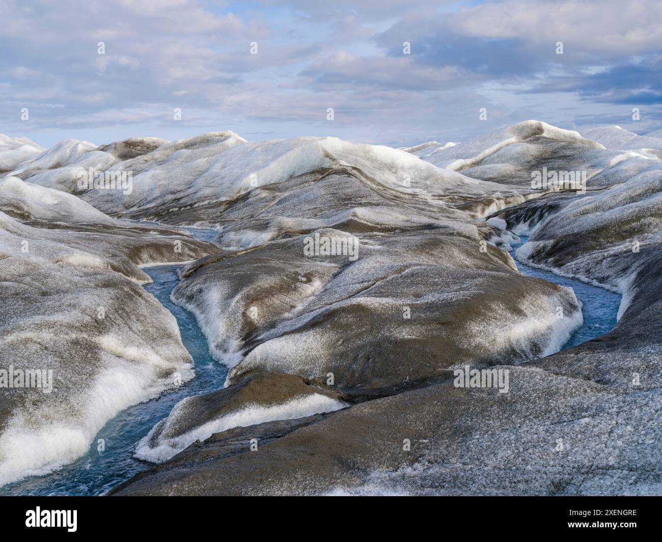 Drainage system on the surface of the ice sheet. The brown sediment on ...