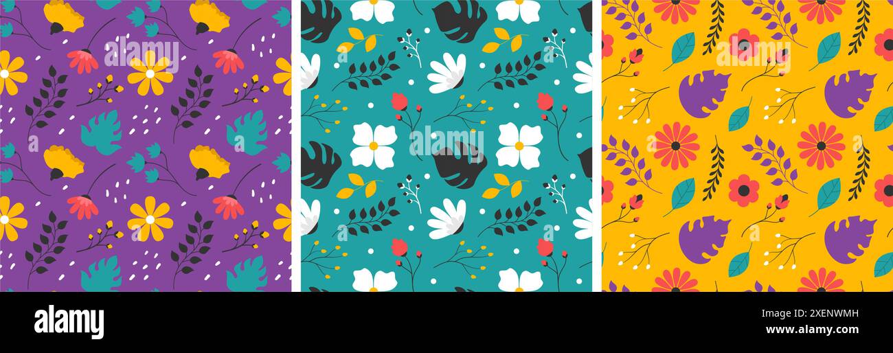 Floral Seamless Pattern Design Illustration with Blooming Branches and ...