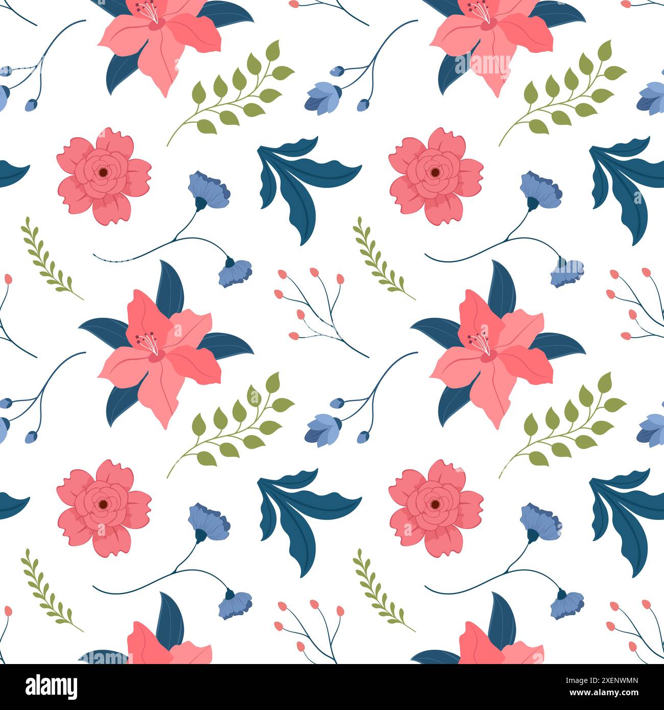 Floral Seamless Pattern Design Illustration with Blooming Branches and ...