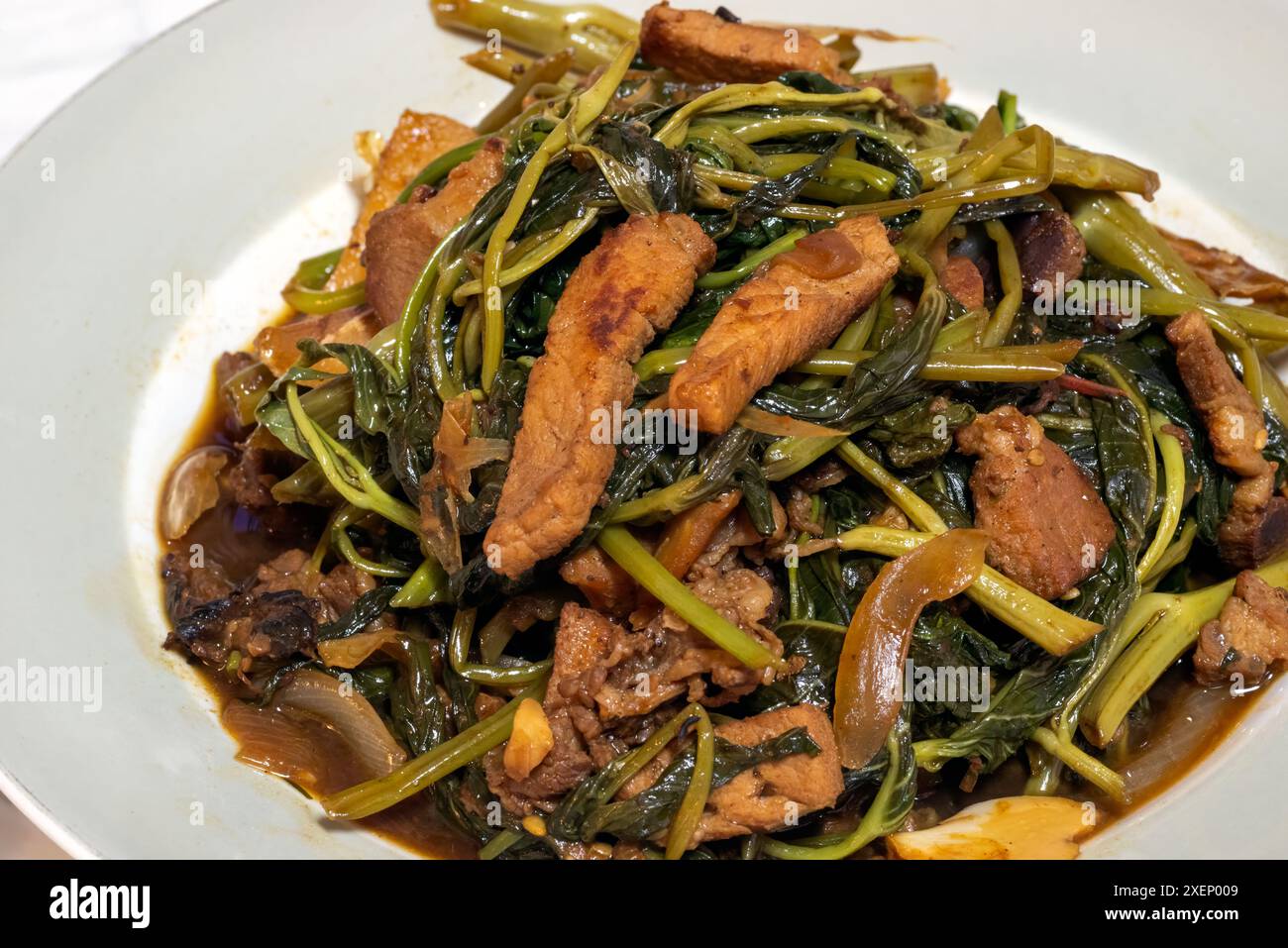 Adobong kangkong - a Filipino adobo dish with water spinach as the main