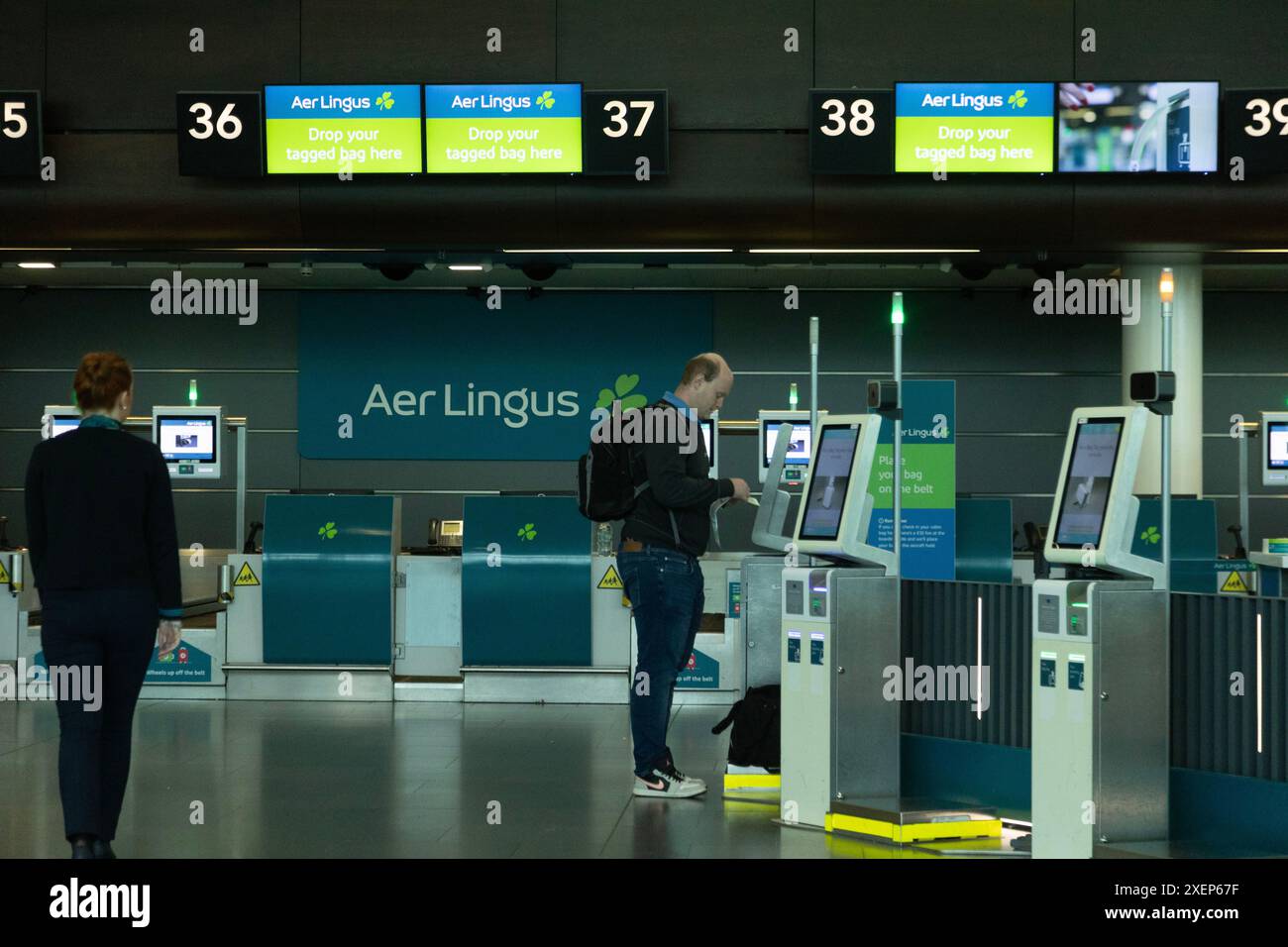 Empty Aer Lingus Checkin Desk area at Dublin Airport as Aer Lingus pilots begin their eight