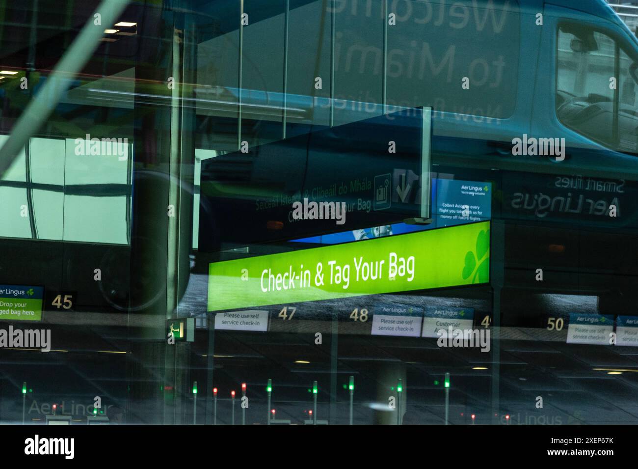 Empty Aer Lingus Checkin Desk area at Dublin Airport as Aer Lingus