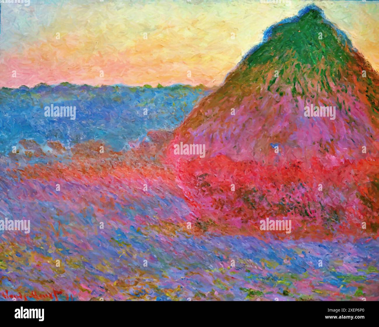 Grainstack in the Sunlight (Meulen) 1891, (painting) by Artist Monet, Claude (1840-1926) French. Stock Vector