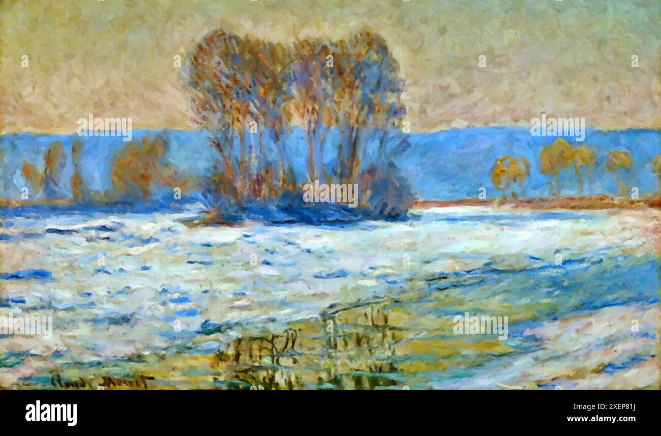 The Seine at Bennecourt, winter. 1893 (painting) by Artist Monet ...