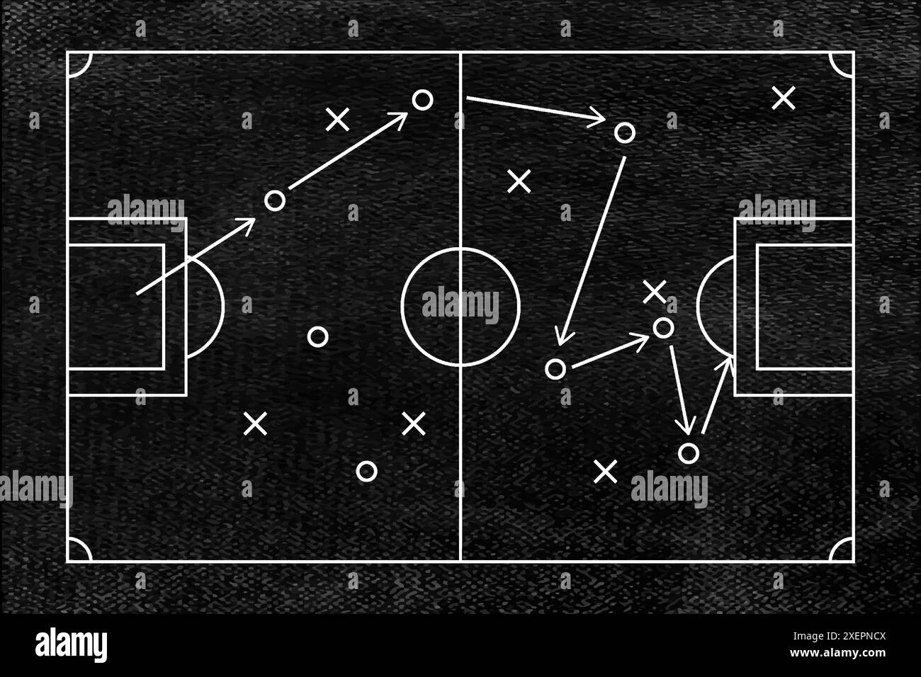 Soccer strategy football game tactical scheme drawing on chalkboard