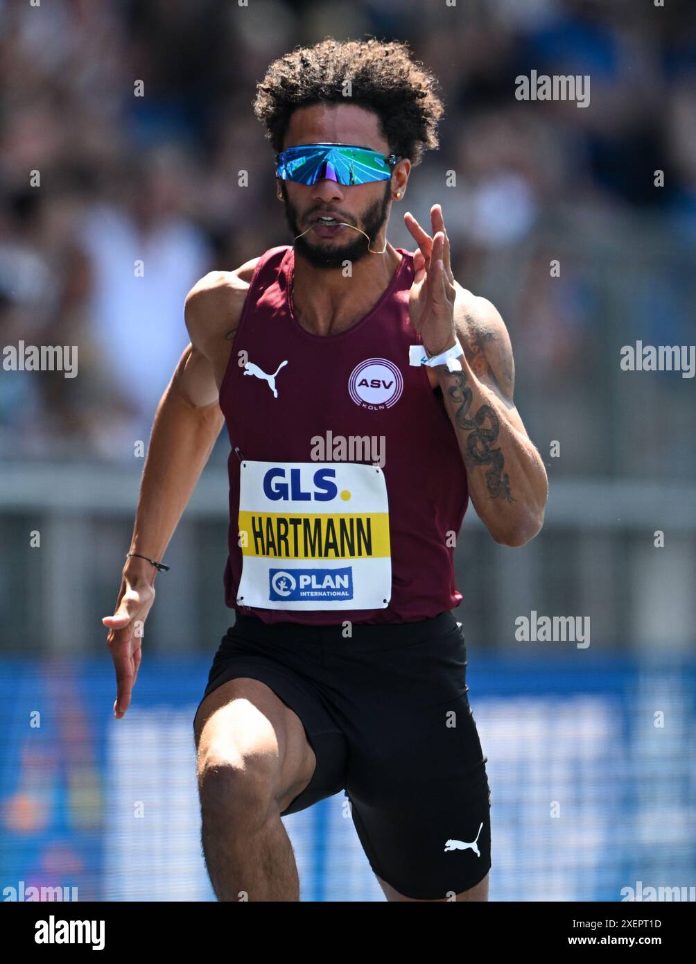 Brunswick, Germany. 29th June, 2024. Athletics: German Championships in the Eintracht Stadium. 100m, preliminary heat, men. Joshua Hartmann in action. Credit: Sven Hoppe/dpa/Alamy Live News Stock Photo