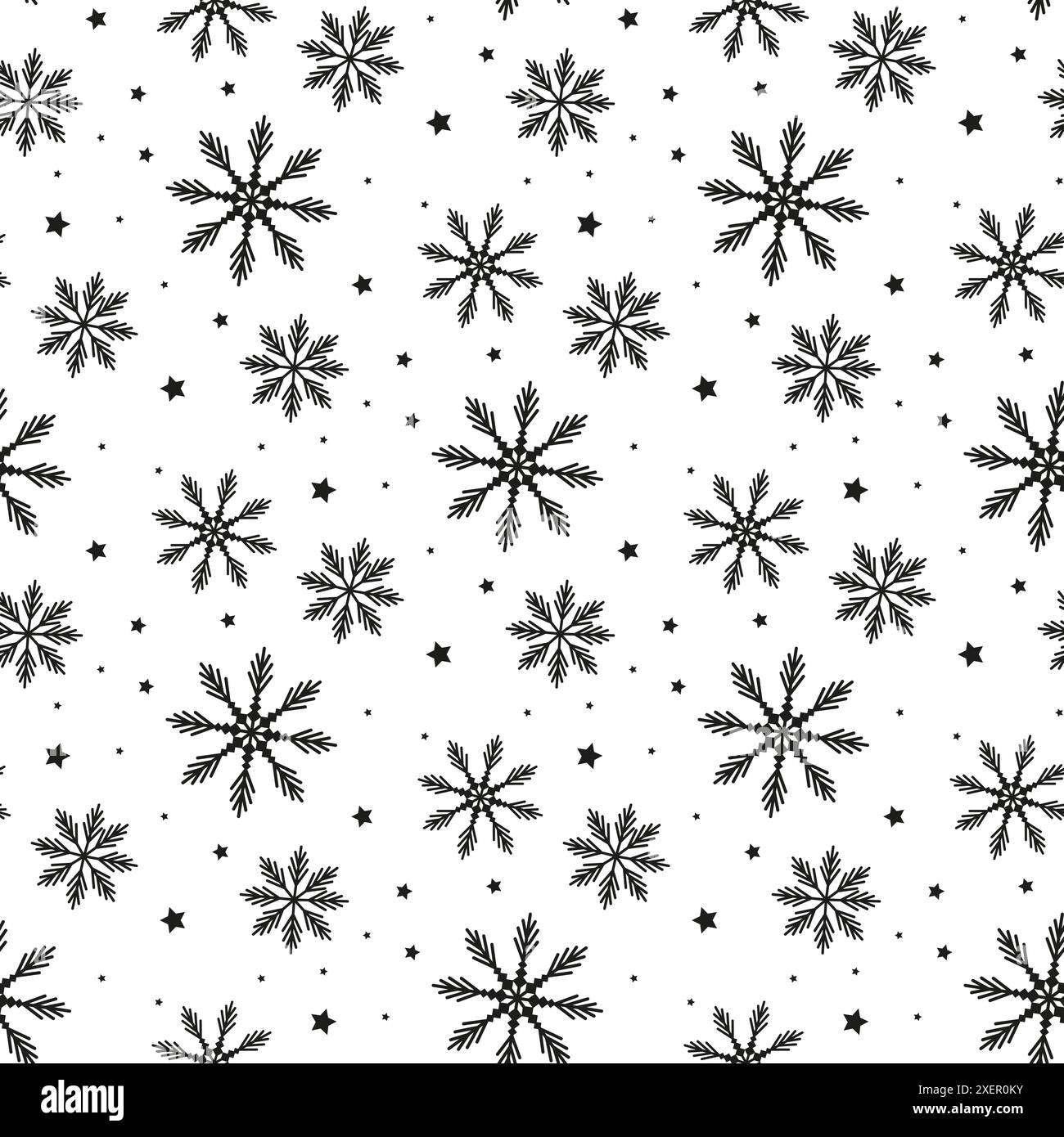 Winter seamless pattern with cartoon hand drawn snowflakes on white ...