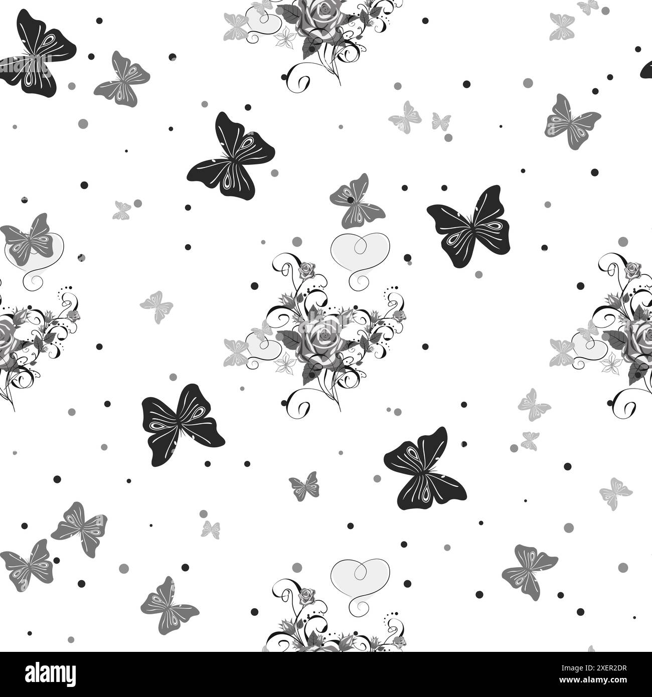 Seamless floral pattern with flowers, Butterfly and heart Stock Vector ...