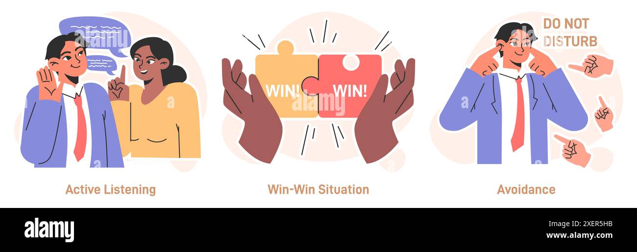 Conflict management set. Character with conflict resolution skill ...